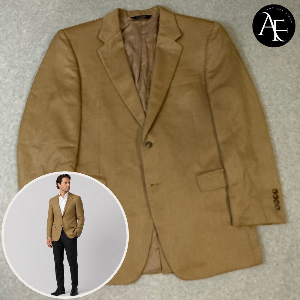 Jos A Bank Signature Blazer 43R Tan Silk Camel Hair Herringbone Sport Coat Mens